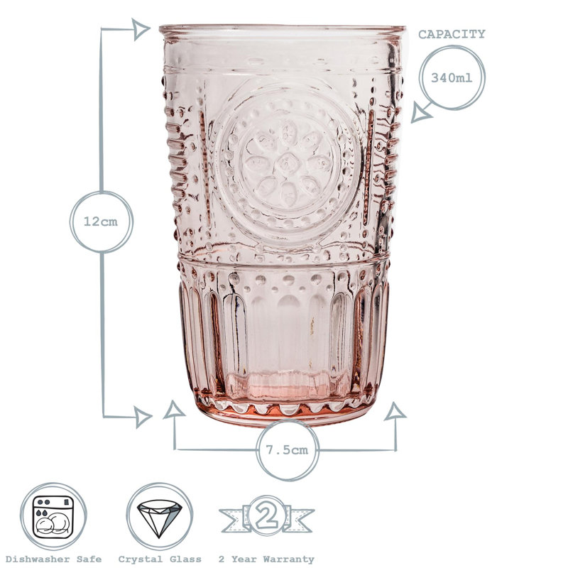 Romantic H Romantic Romantic Highball Glasses, 340, Pink
