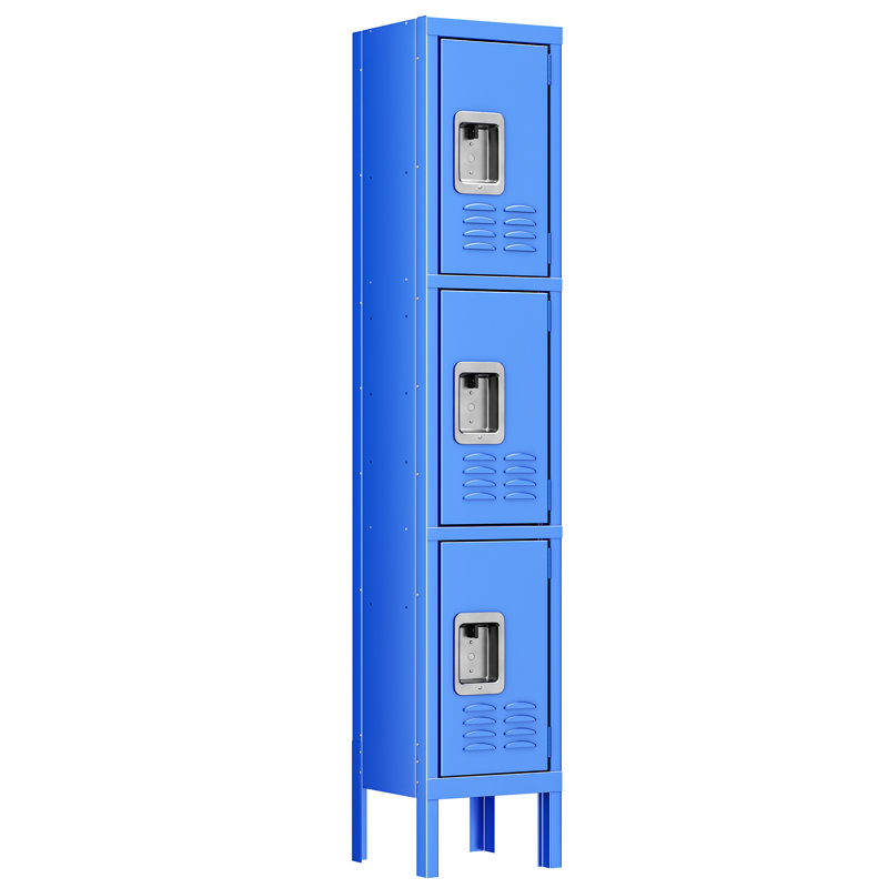 3 - Tier 12" Wide Locker with Hooks and Mirrors, Blue