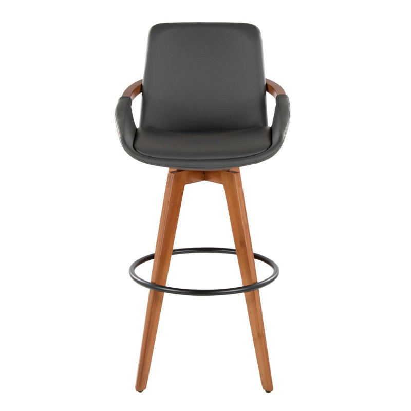 Tabouret de bar Mid-Century moderne avec pivot à 360 degrés et siège en similicuir, Grey/Walnut