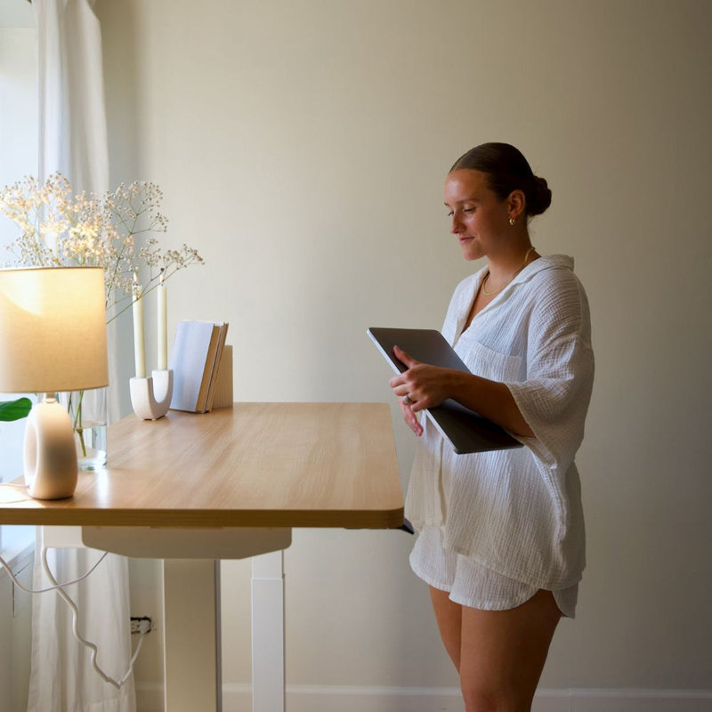 Duo Standing Desk, 47.3" H x 36" W x 24" D, White, Woodgrain