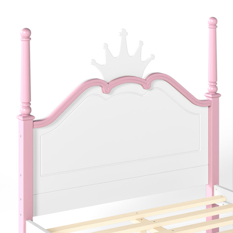 Lit plateforme Crown pleine grandeur avec tête de lit incurvée, cadre de lit en bois à baldaquin élégant avec montants aux coins arrondis, aucun sommier requis