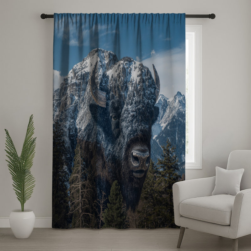 Rideaux de fenêtre Mountain Bison Illusion, 50 po x 80 po - 1 panneau, Blockout