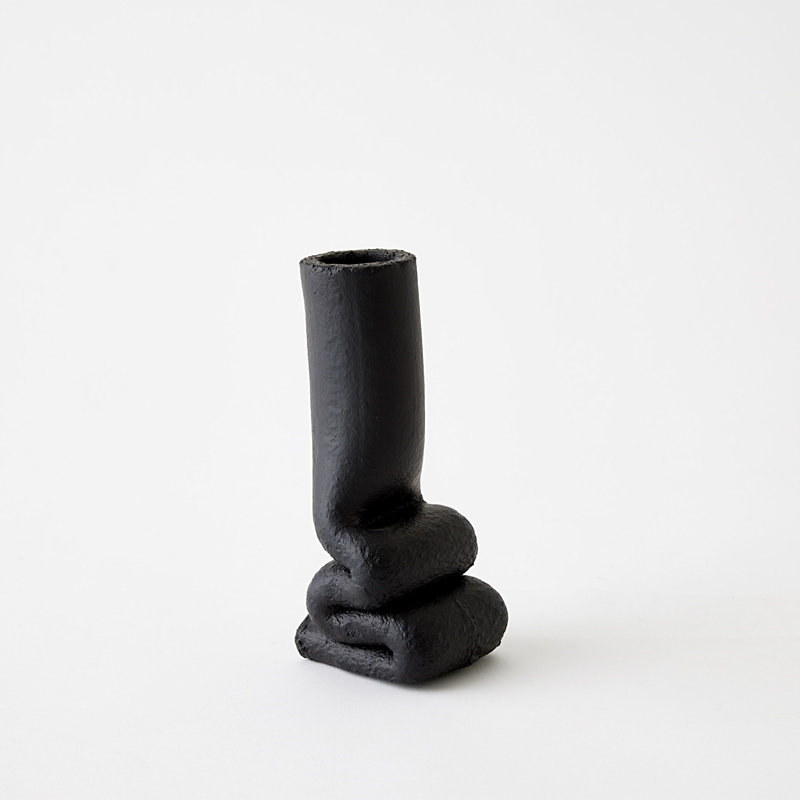 Squoze Handmade Ceramic Table Vase, Black, 7.5" H x 3.5" W x 3" D