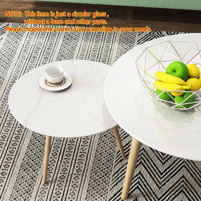 24" Round Tempered Glass Table Top With Print White Marble Pattern Design,0.315"(8Mm) Thick Round Polished Edge,DIY Replacement&Cover Desktop