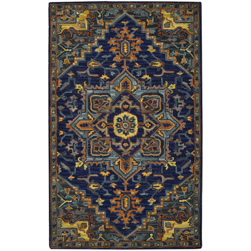 Shidler Hand-Tufted Vibrant Medallion All-Natural Wool Area Rug, Rectangle 5' x 8'
