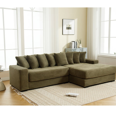 Surdimensionné en L avec velours côtelé, méridienne droite, 8 coussins, ensemble de canapé en velours côtelé de sécurité facile à assembler, design moderne pour le salon