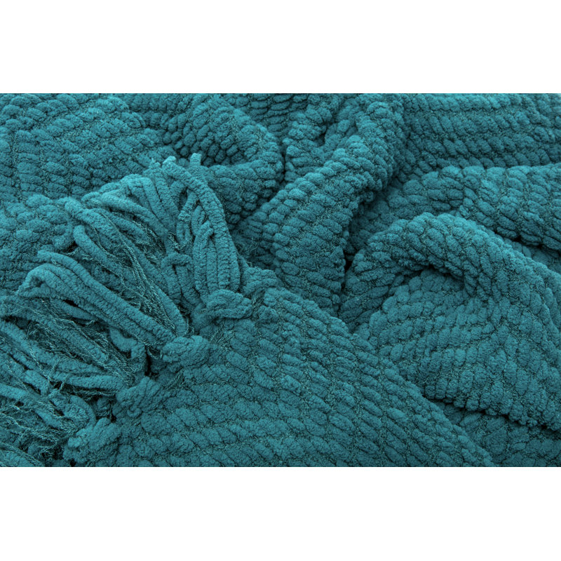  Textured Knitted Throw, Teal, 65" W x 50 L