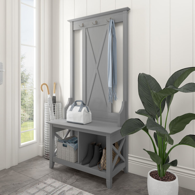 Arbre d'entrée Huckins de 32 po de largeur avec banc et rangement pour chaussures, Gris Cape Cod