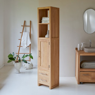 Recycled Teak Wood Lumbrera Vertical Bathroom Linen Cabinet with 1