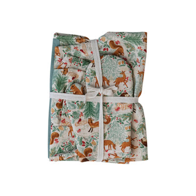 Cotton Child Apron With Woodland Flora And Fauna Pattern, Pocket, Chef Hat And Hot Mitt