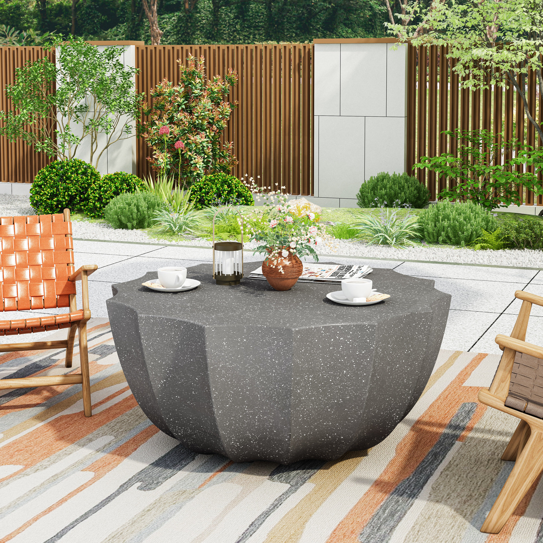 Latitude Run® 35.27" Cement Backyard Coffee Table - Weather , Outdoor ...