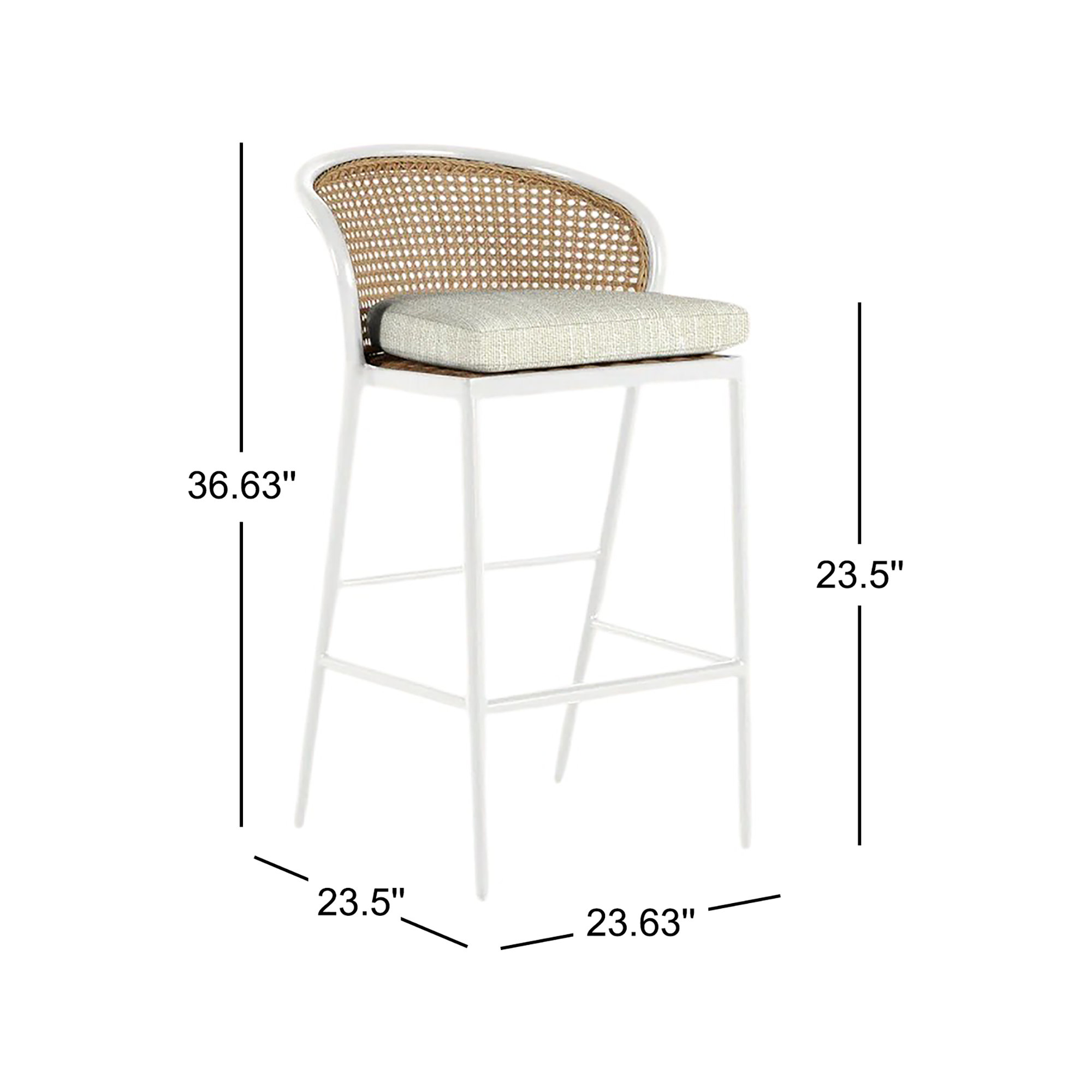 Havana Cane N-Dura Resin Wicker Outdoor Counter Stool 24 in., Rollo Cream, Chalk/Natural Resin, No Welt