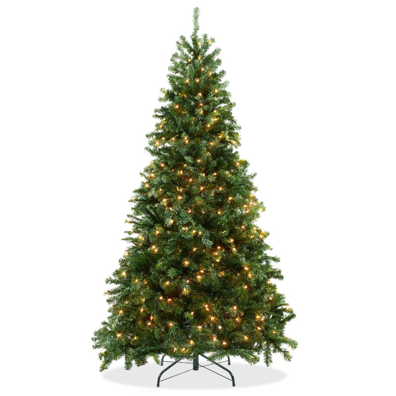 7.5FT Pre-Lit Green Spruce Artificial Christmas Tree with Metal Stand