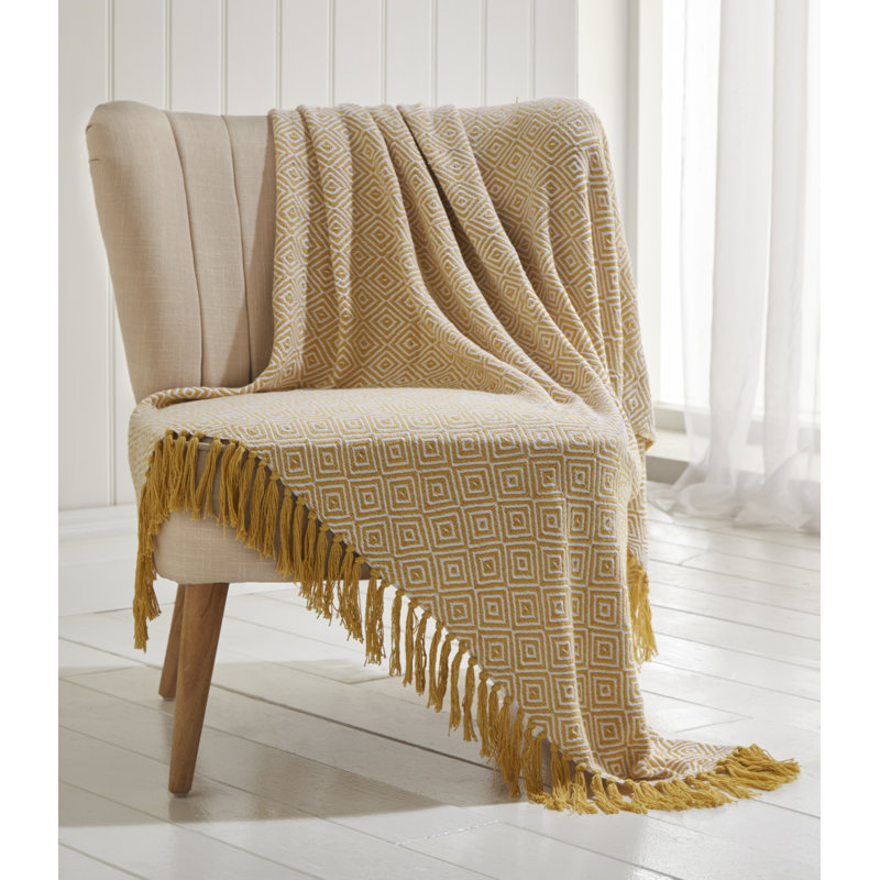 Laoise Throw Blanket with Tassel Trim, Ocre, 130 x 170cm Blanket