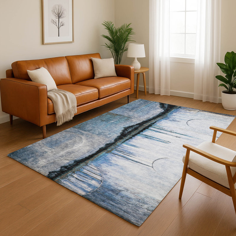 Premium Machine Washable Mayfield Abstract Rug, Blue, 10' x 14'