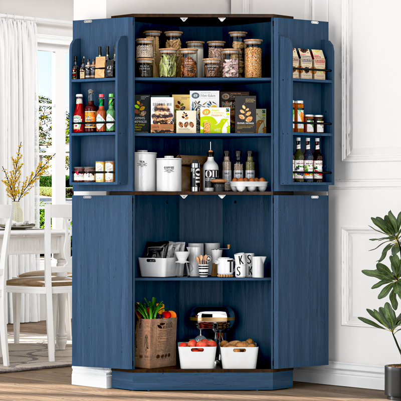 Armoire de rangement de 68 po avec garde-manger en coin 68 po, Navy Blue