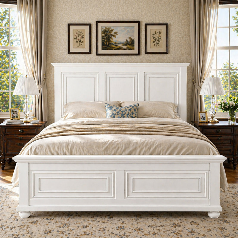 Demint Solid Wood Platform Bed, Queen, White