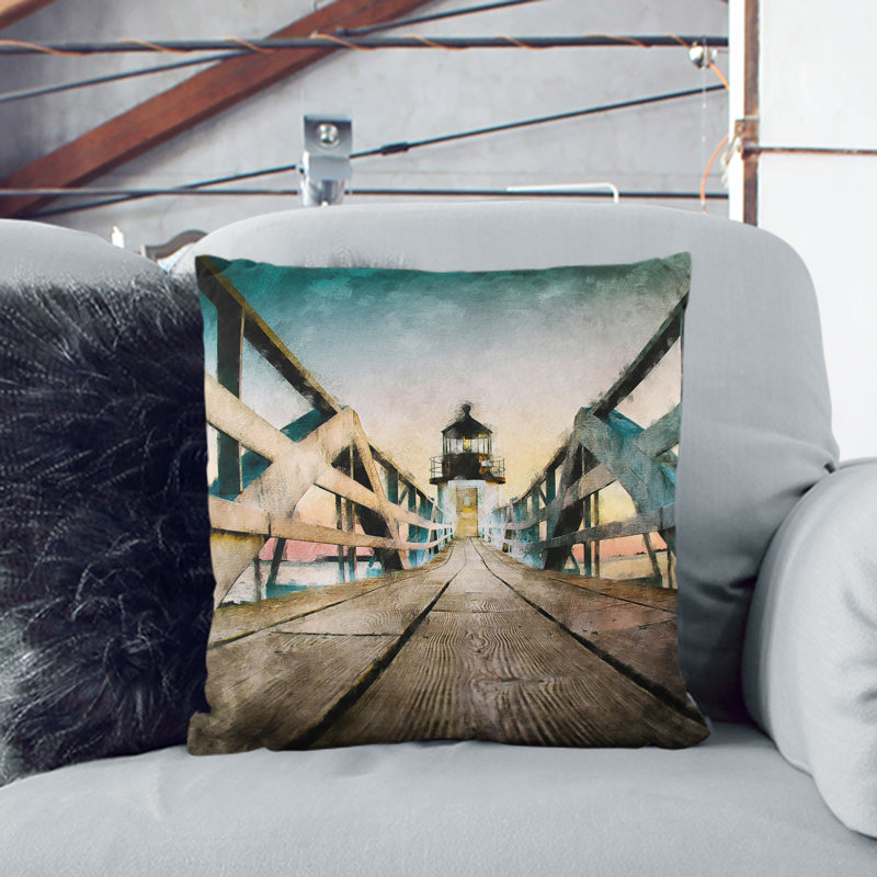 Lighthouse at the Piers End Painting Cushion with Filling, Black, 55cm H x 55cm W x 20cm D