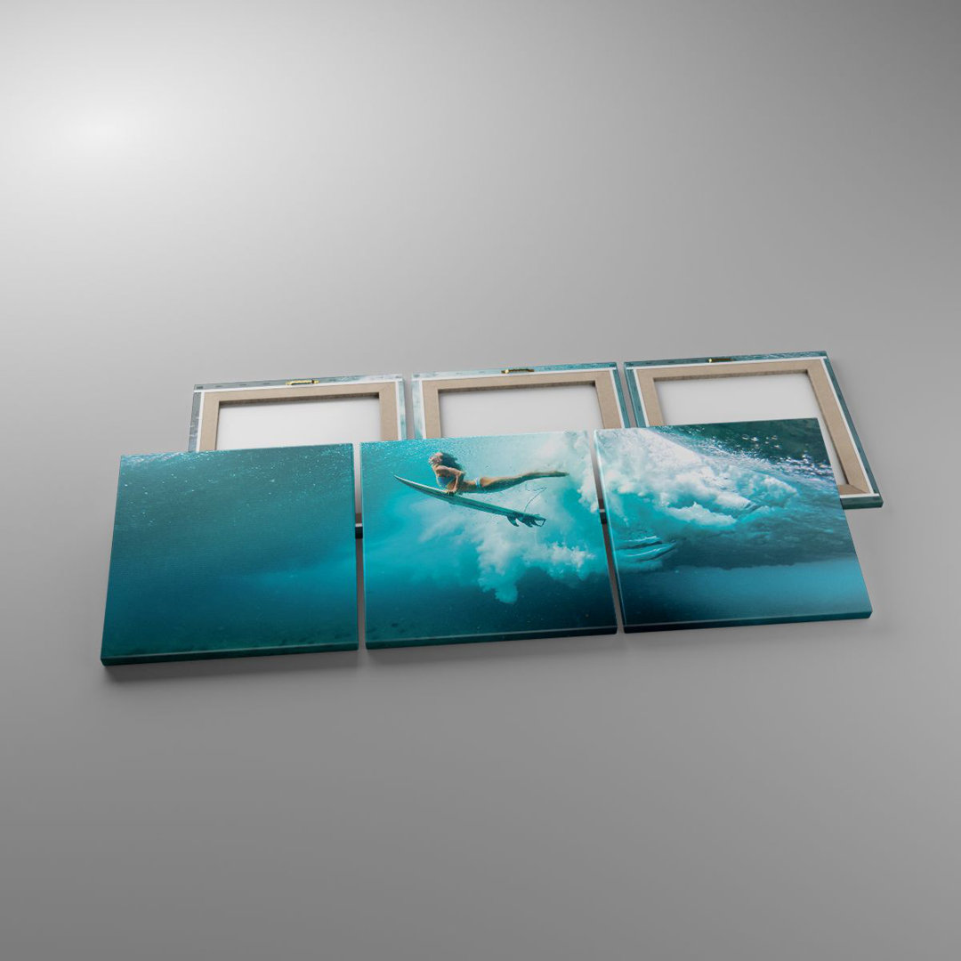 3-tlg. Leinwandbilder-Set Surfing Underwater Woman