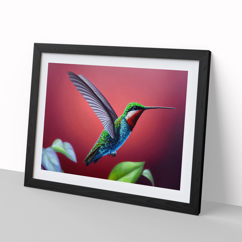 Charming Hummingbird - Single Picture Frame Print, Black, 46cm H x 64cm W x 2cm D