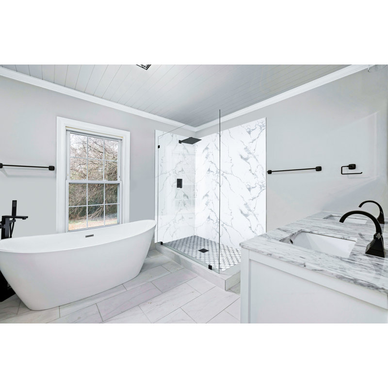 Polymarm 48" W 80" H 48" D Two Wall Composite Shower Wall Panel Surround, Calacatta Gray