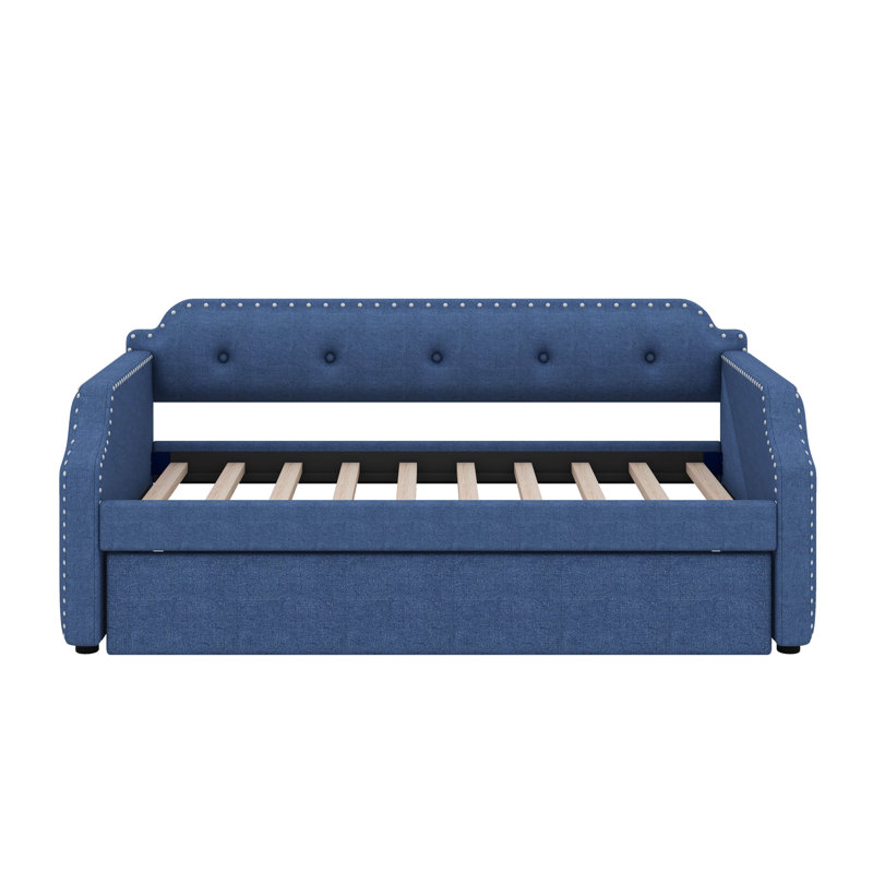 Twin Upholstered Daybed With Trundle, Blue