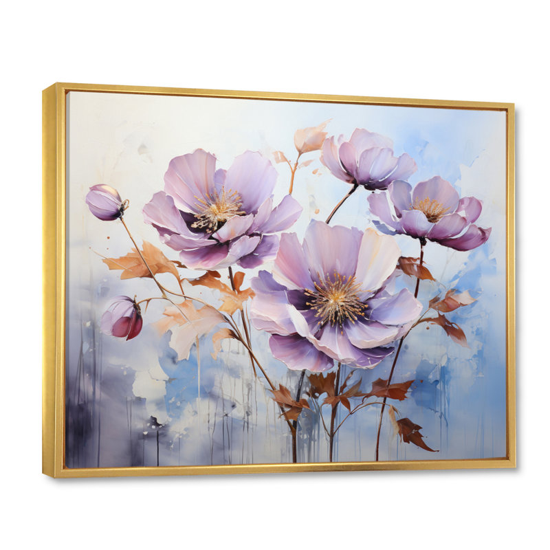«Mauve Botanical Serenade II», art mural abstrait sur toile, L 32 po x H 16 po, Cadre flottant doré