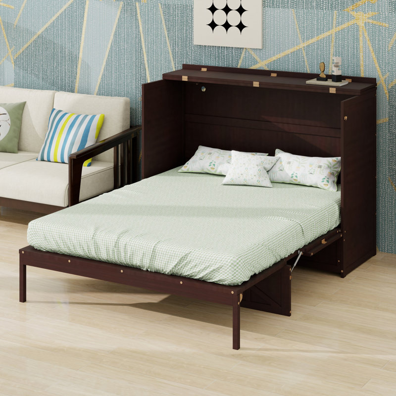 Lit escamotable tendance avec grands tiroirs et design moderne, Double, Espresso