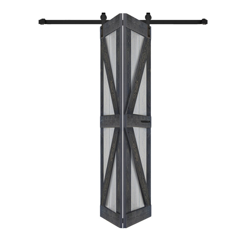 Porte de grange pliante en bois massif de style K avec trousse de quincaillerie - assemblage requis, Café Kona, 48 po x 84 po
