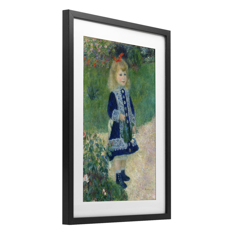 «Girl with Watering Can», reproduction encadrée sous verre, conception de Tina LeCour, H 20 po x l 14 po, Cadre noir minuit