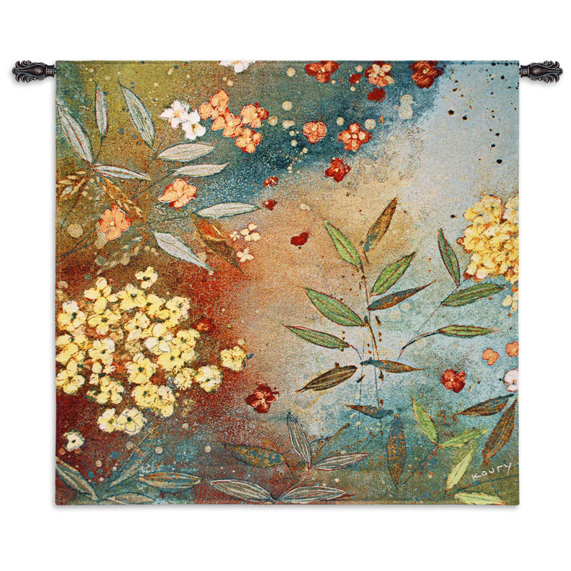 Gardens in the Mist by Aleah Koury | Woven Tapestry Wall Art Hanging | Lush Impressionist Floral Ensemble | 100% Cotton USA Size 54x53