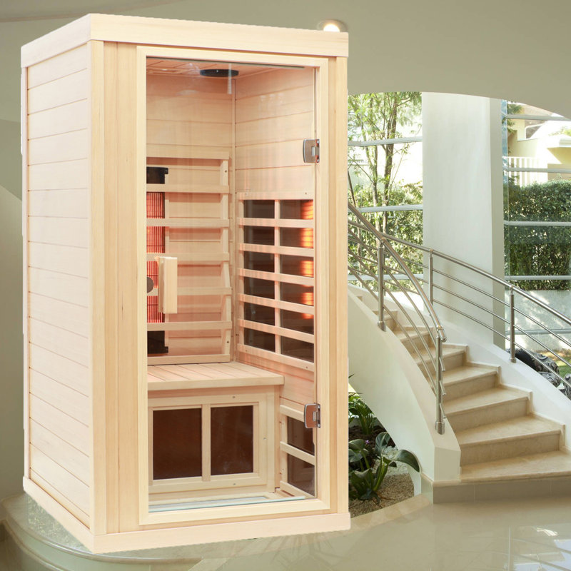 Marlow Home Co. Alayana 1 - Person Bluetooth Compatible FAR Infrared Sauna with Remote Control in Hemlock