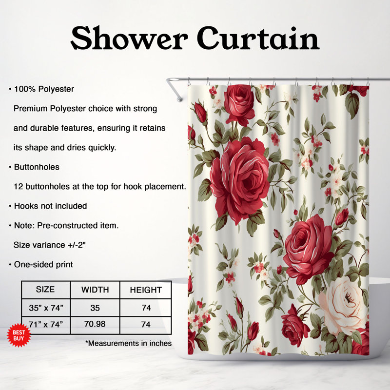 Rideau de douche 1 pièce Gentle Rose, H 74 po x l 71 po