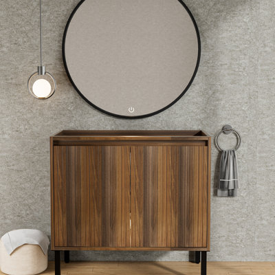 Meuble-lavabo et lavabo modernes, panneau de fibres à densité moyenne noyer, rangement spacieux pour la salle de bain