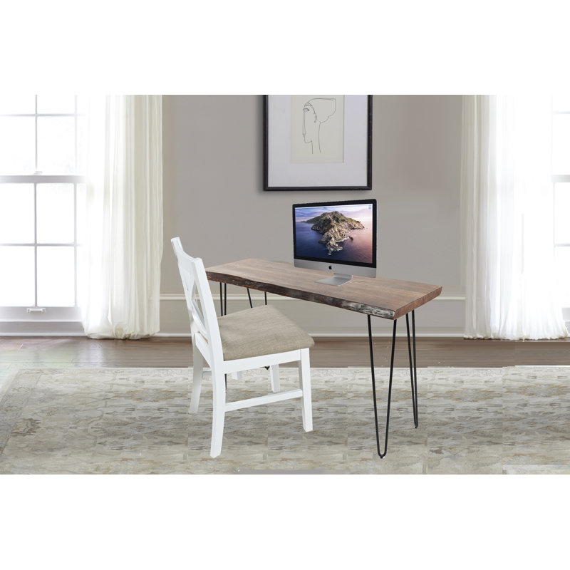 Gordonsville Solid Wood Top Metal Base Writing Desk, White/Cream