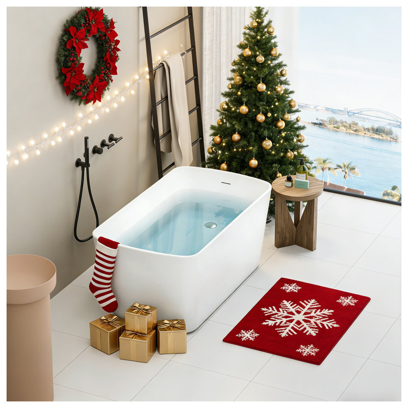 Baignoire de trempage autoportante en acrylique de 49 pouces de style japonais avec trop-plein chromé et drain rapide, blanc brillant