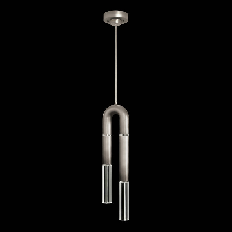 Luminaire suspendu rond 7 po Antonia, Ombre argent / nickel