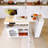 56.3" Rubber Wood Island Countertop Kitchen Cart With Power Outlets And LED Lights-1293894625