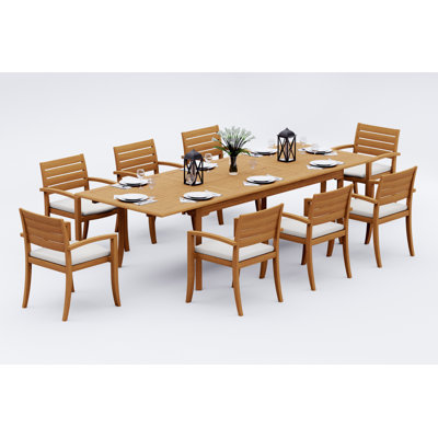 113 Pcs Grade-A Teak Wood Dining Set: 118" Double Extension Rectangle Table And 12 Alvarado Stacking Arm Chairs #11TV2412