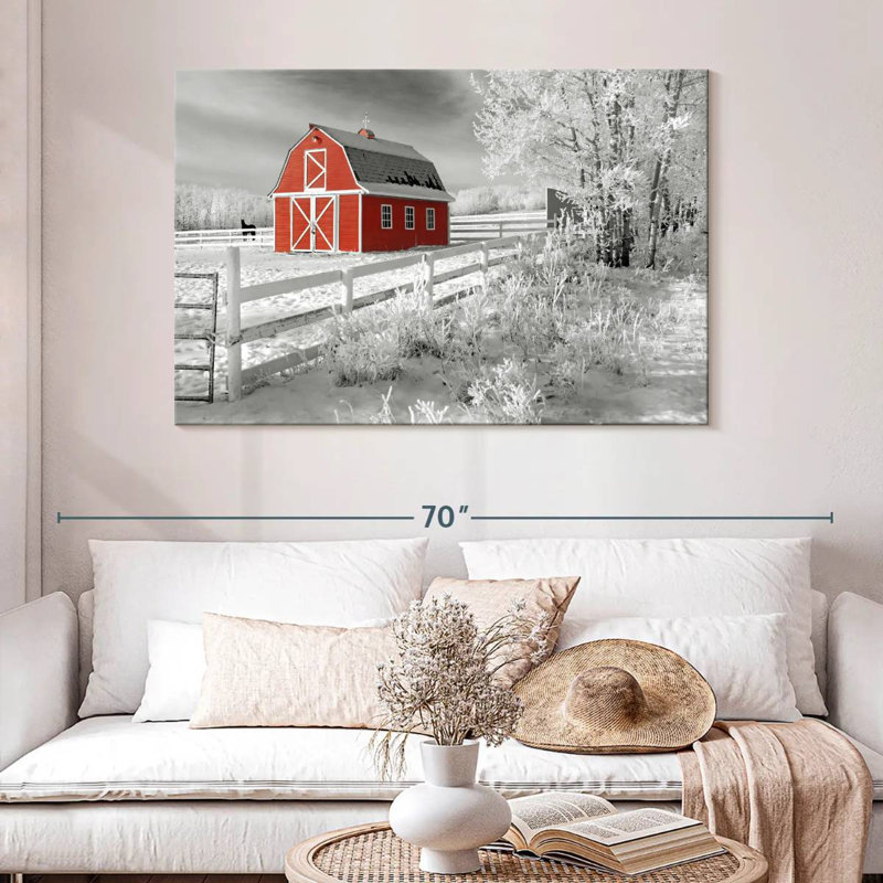Red Barn In Winter, 32" H x 48" W