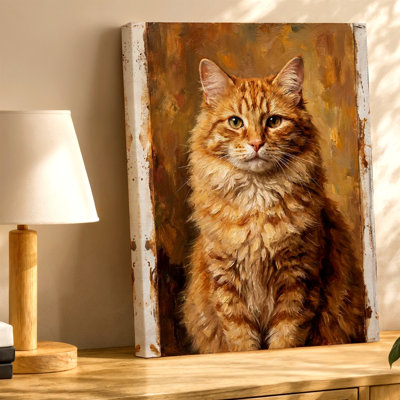 Ginger Tabby Cat Portrait Rustic Animal Painting Canvas Wall Art Print, Coordinated Color Rustic Poster Artwork For Living Room Decor, Gallery Wall Accent, Modern Home Decor