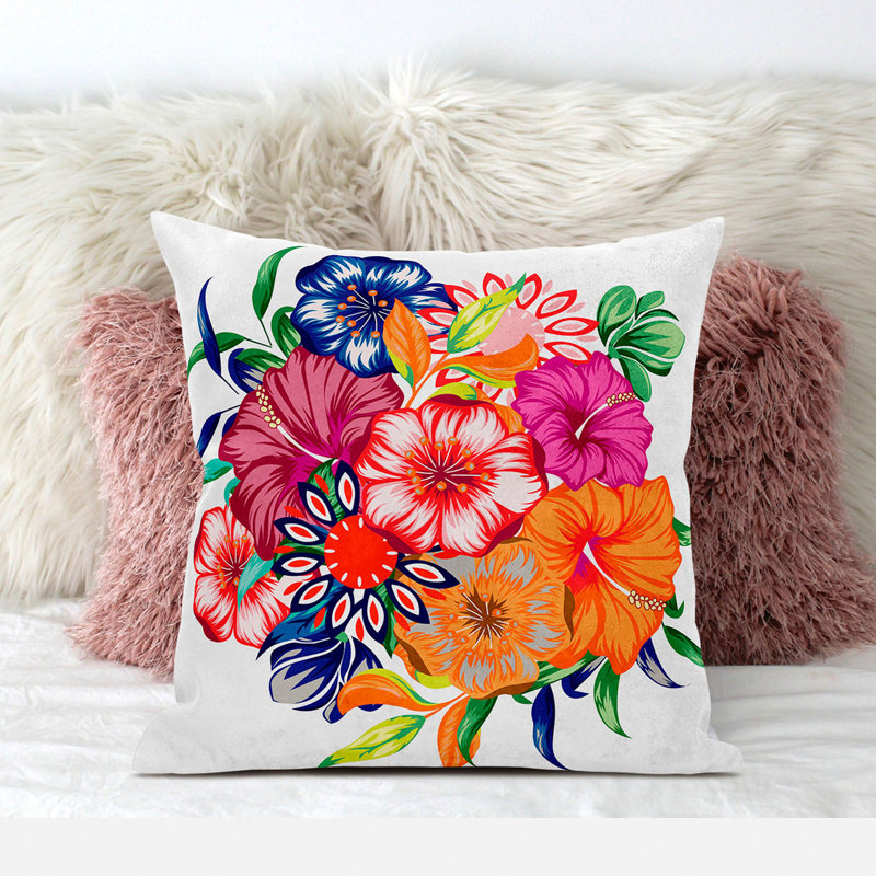 Housse et insert de coussin décoratif en polyester , 18 po x 18 po, Orange/Blanc