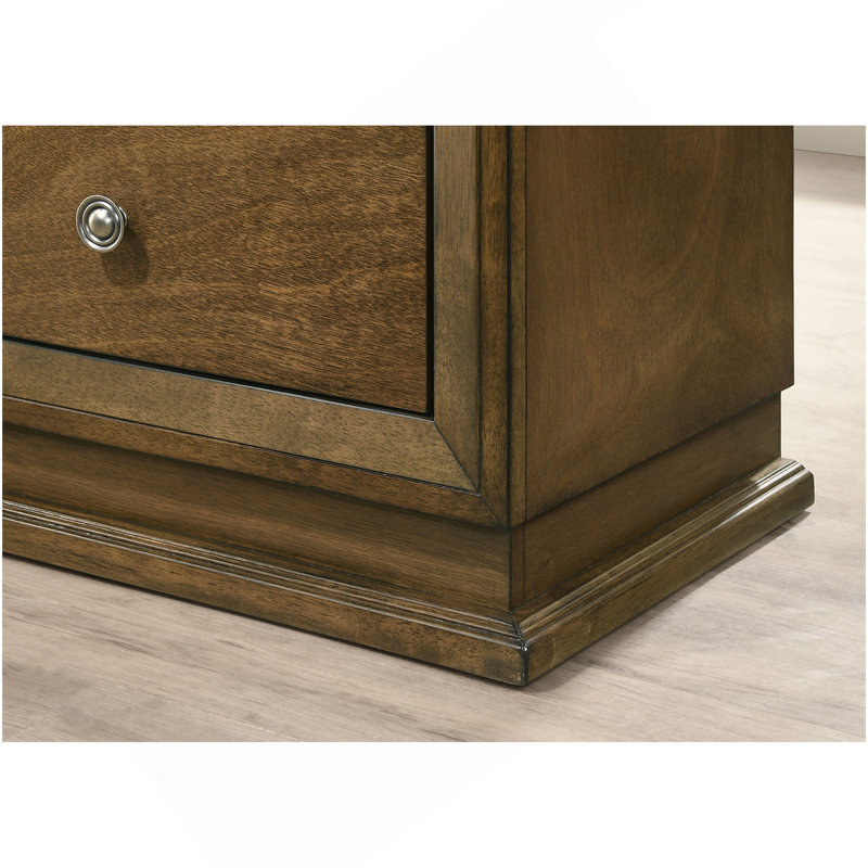 Mobilier de chambre à coucher style transitionnel 1 pièce avec 5 tiroirs en queue d'aronde et boutons en métal finition noyer