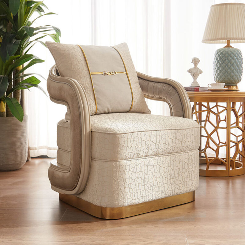 Hand Carved Solid Wood Accent Chair with Premium Fabric