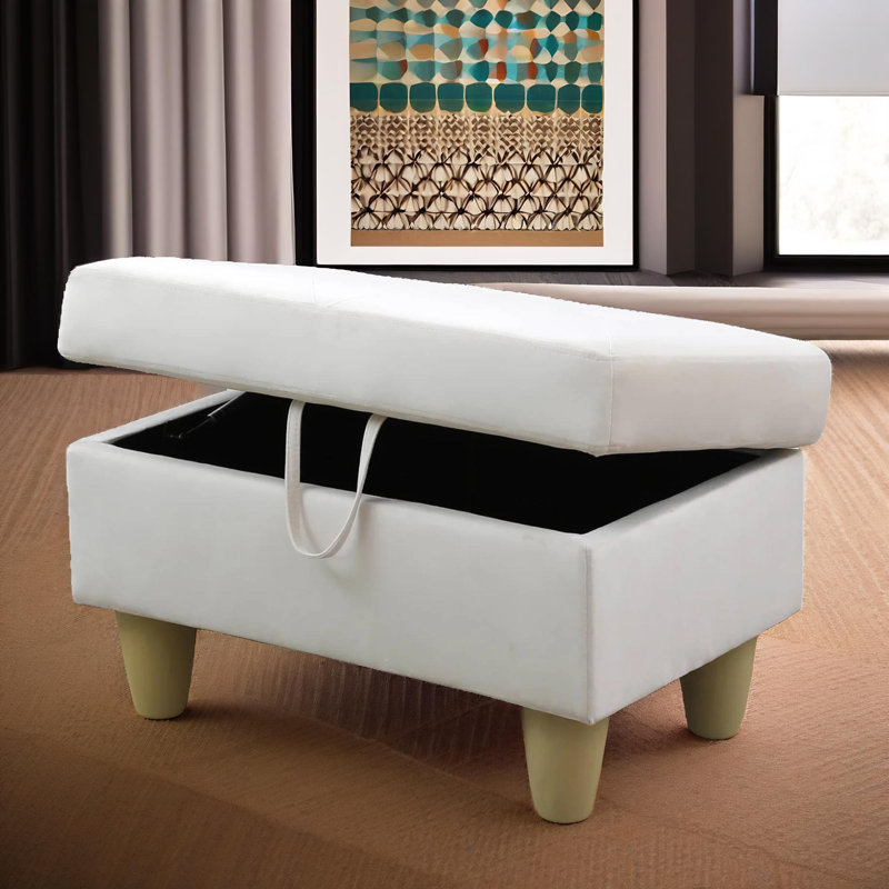 Repose-pieds avec rangement en flanelle Verona, Microfibre / microsuède - blanc