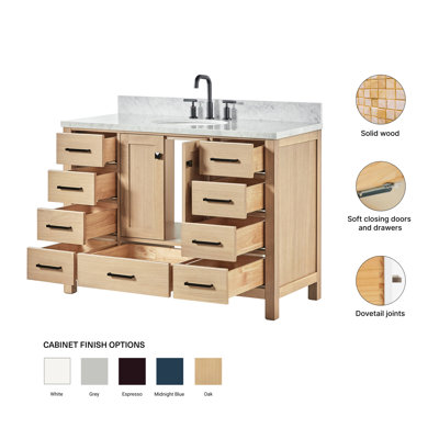 Meuble-lavabo simple en bois massif Flynt avec plateau en marbre de Carrare 0,75 po Flynt