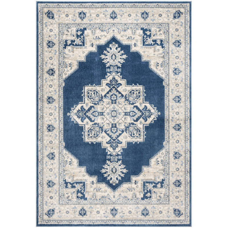 Cardy Oriental Navy/Creme Area Rug, Rectangle 3' x 5'