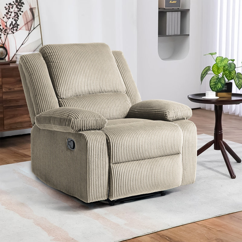 Fauteuil inclinable manuel en velours côtelé avec dossier à oreilles Ameiah, Gruau