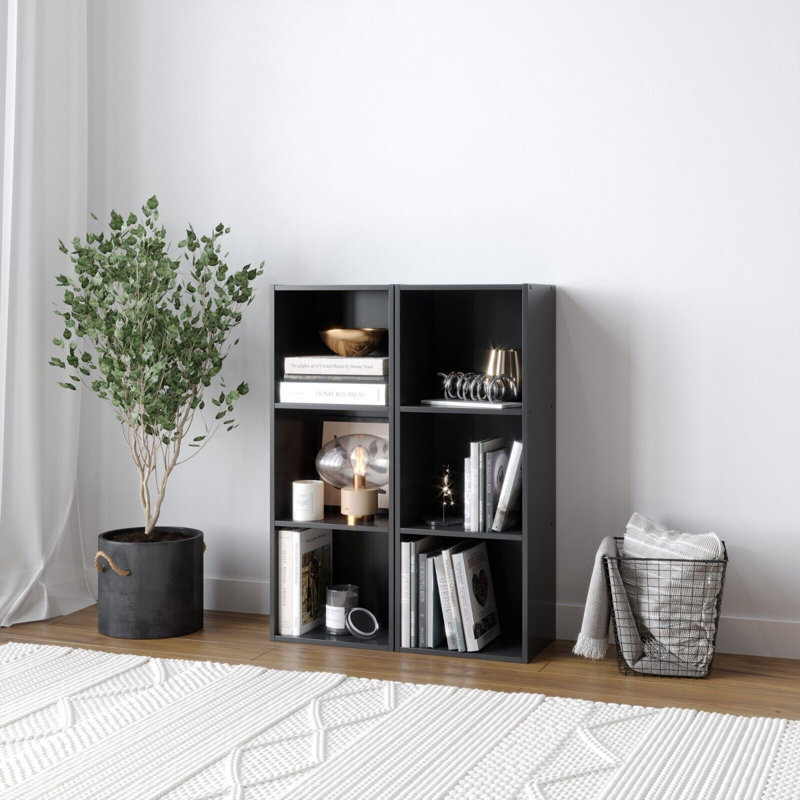 Jaidyn Bookcase, Black, Set of 2
