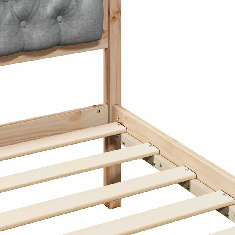 Solid Wood Bed, Natural/Light Grey, European Kingsize (160 x 200 cm)